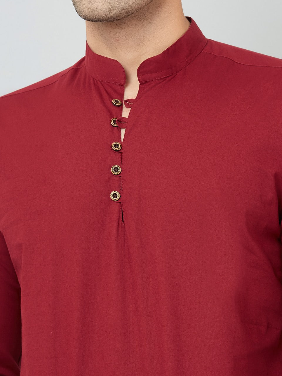 Louis Monarch Men Solid Maroon Pure Cotton Straight Short Kurta